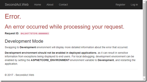 Taking a Byte out of ASP.NET Core 2.0: Development Mode Error on Azure